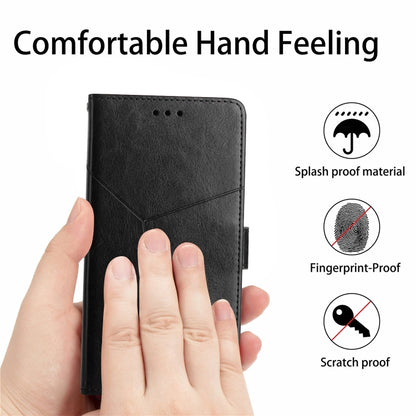 For Realme 11 Pro 5G / 11 Pro+ 5G HT01 Y-shaped Pattern Flip Leather Phone Case(Black) - Realme Cases by buy2fix | Online Shopping UK | buy2fix