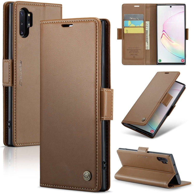 For Samsung Galaxy Note10+ CaseMe 023 Butterfly Buckle Litchi Texture RFID Anti-theft Leather Phone Case(Brown) - Galaxy Phone Cases by CaseMe | Online Shopping UK | buy2fix