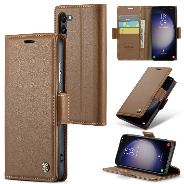 For Samsung Galaxy S24+ CaseMe 023 Butterfly Buckle Litchi Texture RFID Anti-theft Leather Phone Case(Brown) - Galaxy S24+ 5G Cases by CaseMe | Online Shopping UK | buy2fix