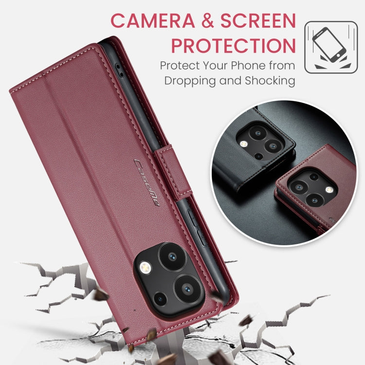 For Xiaomi Redmi Note 13 4G CaseMe 023 Butterfly Buckle Litchi Texture RFID Anti-theft Leather Phone Case(Wine Red) - Xiaomi Cases by CaseMe | Online Shopping UK | buy2fix