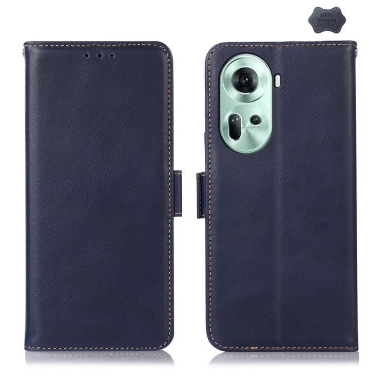 For OPPO Reno11 5G Global Crazy Horse Top Layer Cowhide Leather Phone Case(Blue) - Reno11 Cases by buy2fix | Online Shopping UK | buy2fix