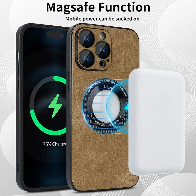 For iPhone 13 Pro Skin Feel Leather MagSafe Magnetic Phone Case(Brown) - iPhone 13 Pro Cases by buy2fix | Online Shopping UK | buy2fix