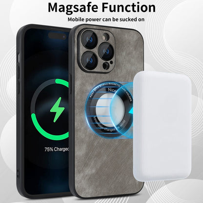 For iPhone 12 Skin Feel Leather MagSafe Magnetic Phone Case(Grey) - iPhone 12 / 12 Pro Cases by buy2fix | Online Shopping UK | buy2fix