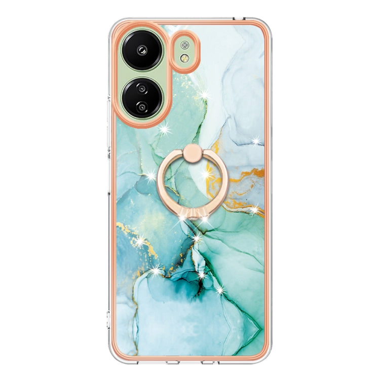 For Xiaomi Redmi 13C 4G Electroplating Marble IMD TPU Phone Case with Ring Holder(Green 003) - 13C Cases by buy2fix | Online Shopping UK | buy2fix