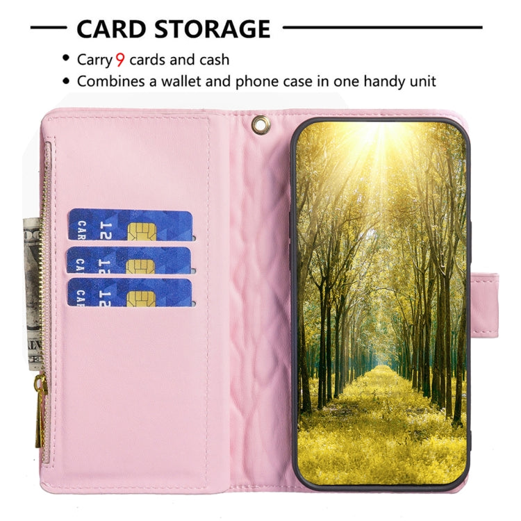 For Xiaomi Redmi K70 / K70 Pro Diamond Lattice Zipper Wallet Leather Flip Phone Case(Pink) - K70 Pro Cases by buy2fix | Online Shopping UK | buy2fix