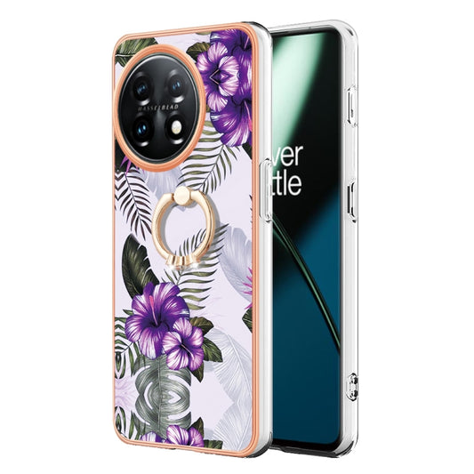 For OnePlus 11 Electroplating IMD TPU Phone Case with Ring(Purple Flower) - OnePlus Cases by buy2fix | Online Shopping UK | buy2fix