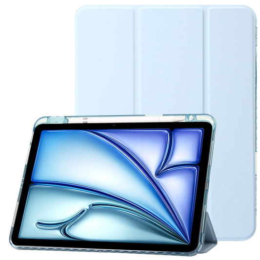 For iPad Pro 11 2024 Clear Acrylic 3-Fold Leather Tablet Case(Ice Blue) - iPad Pro 11 2024 Cases by buy2fix | Online Shopping UK | buy2fix