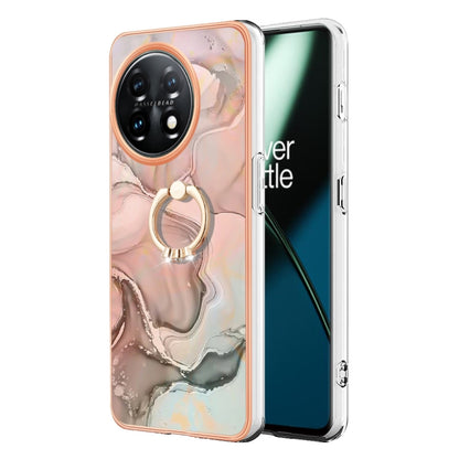 For OnePlus 11 Electroplating Marble Dual-side IMD Phone Case with Ring(Rose Gold 015) - OnePlus Cases by buy2fix | Online Shopping UK | buy2fix