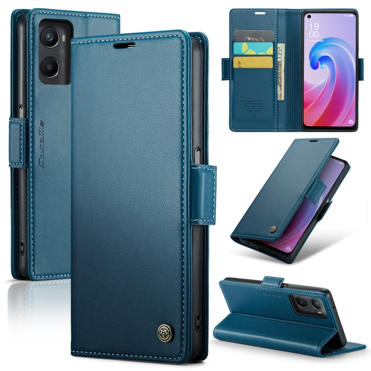 For OPPO A96 4G Global/A36 4G/K10 4G/A76 4G CaseMe 023 Butterfly Buckle Litchi Texture RFID Anti-theft Leather Phone Case(Blue) - OPPO Cases by CaseMe | Online Shopping UK | buy2fix