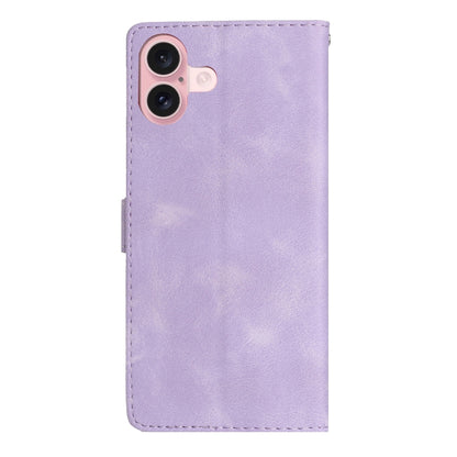 For iPhone 16 Flower Butterfly Embossing Pattern Leather Phone Case(Purple) - iPhone 16 Cases by buy2fix | Online Shopping UK | buy2fix