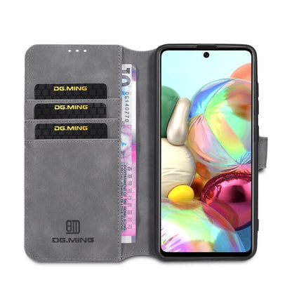 For Samsung Galaxy A51 5G DG.MING Retro Oil Side Horizontal Flip Case with Holder & Card Slots & Wallet(Gray) - Galaxy Phone Cases by DG.MING | Online Shopping UK | buy2fix