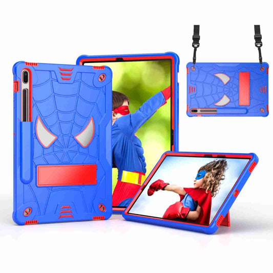 For Samsung Galaxy Tab S7 FE / S7+ / S8+ Spider Texture Silicone Hybrid PC Tablet Case with Shoulder Strap(Blue + Red) - Galaxy Tab S8+ Cases by buy2fix | Online Shopping UK | buy2fix