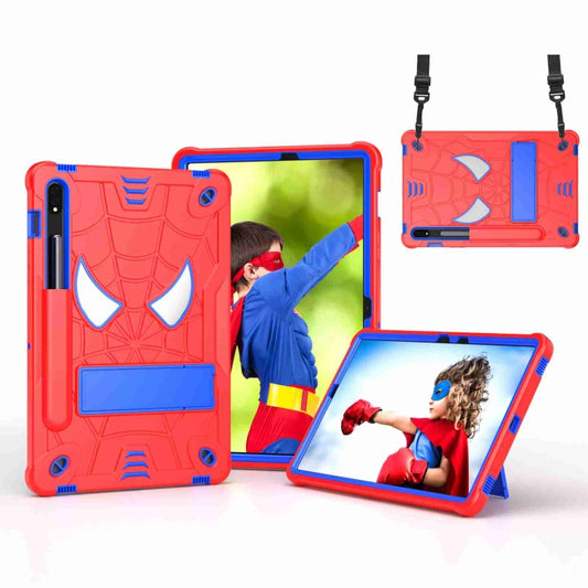 For Samsung Galaxy Tab S7 / S8 Spider Texture Silicone Hybrid PC Tablet Case with Shoulder Strap(Red + Blue) - Galaxy Tab S8 Cases by buy2fix | Online Shopping UK | buy2fix