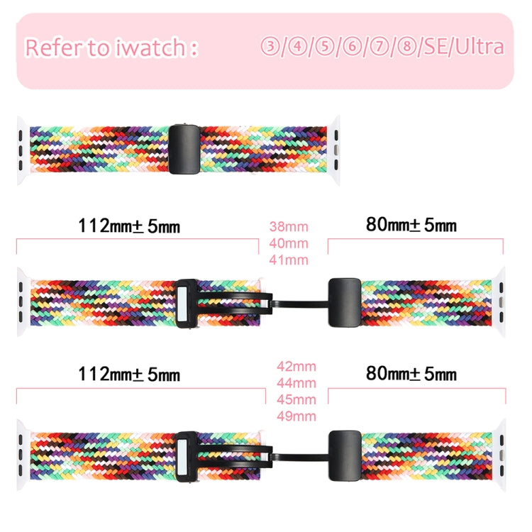 Magnetic Fold Clasp Woven Watch Band For Apple Watch 9 45mm(Rainbow Color) - Watch Bands by buy2fix | Online Shopping UK | buy2fix