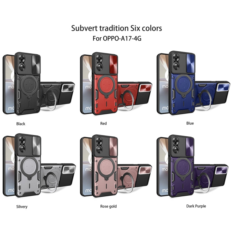 For OPPO A17 4G CD Texture Sliding Camshield Magnetic Holder Phone Case(Black) - OPPO Cases by buy2fix | Online Shopping UK | buy2fix