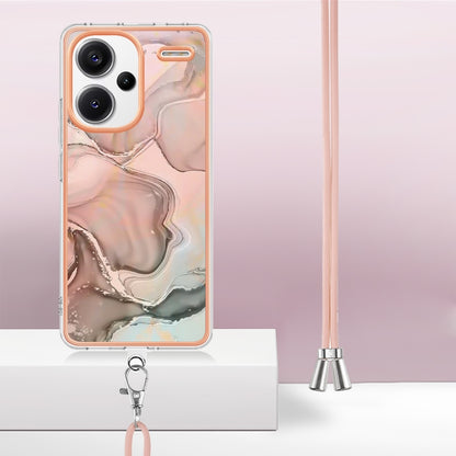 For Xiaomi Redmi Note 13 Pro+ 5G Electroplating Marble Dual-side IMD Phone Case with Lanyard(Rose Gold 015) - Note 13 Pro+ Cases by buy2fix | Online Shopping UK | buy2fix