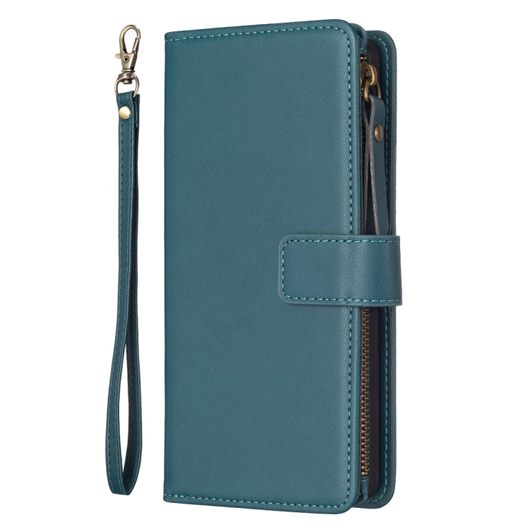 For iPhone 16 Plus 9 Card Slots Zipper Wallet Leather Flip Phone Case(Green) - iPhone 16 Plus Cases by buy2fix | Online Shopping UK | buy2fix