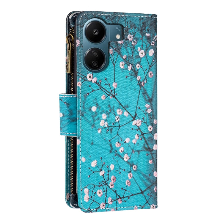 For Xiaomi Redmi 13C Colored Drawing Pattern Zipper Leather Phone Case(Plum Blossom) - 13C Cases by buy2fix | Online Shopping UK | buy2fix