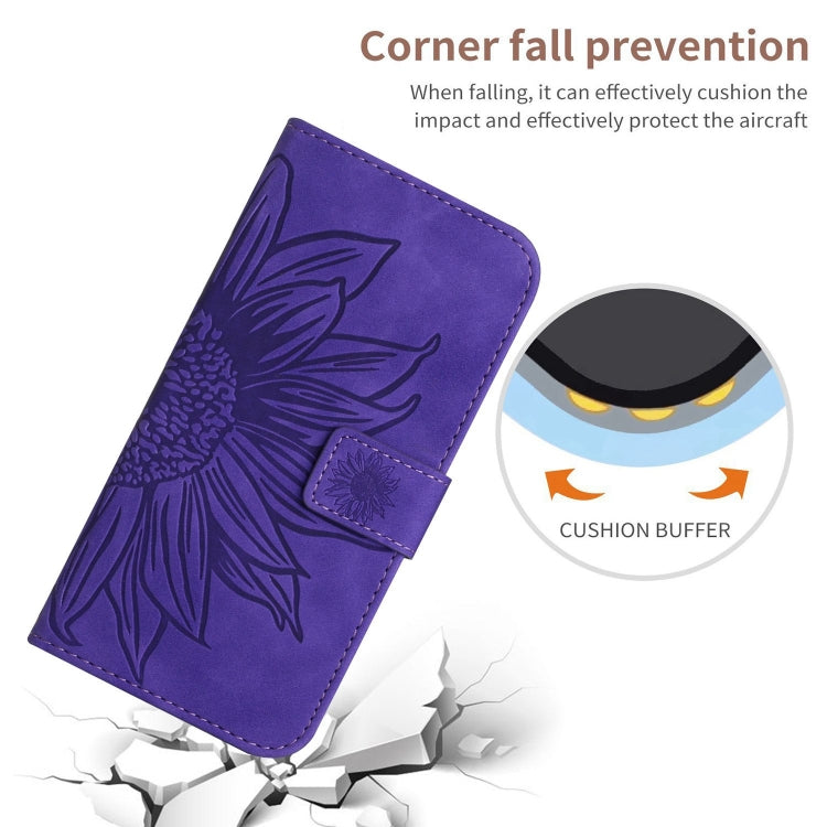 For iPhone SE 2024 Skin Feel Sun Flower Embossed Flip Leather Phone Case with Lanyard(Dark Purple) - More iPhone Cases by buy2fix | Online Shopping UK | buy2fix