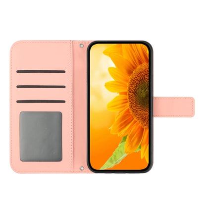 For iPhone 16 Pro Max Skin Feel Sun Flower Embossed Flip Leather Phone Case with Lanyard(Pink) - iPhone 16 Pro Max Cases by buy2fix | Online Shopping UK | buy2fix