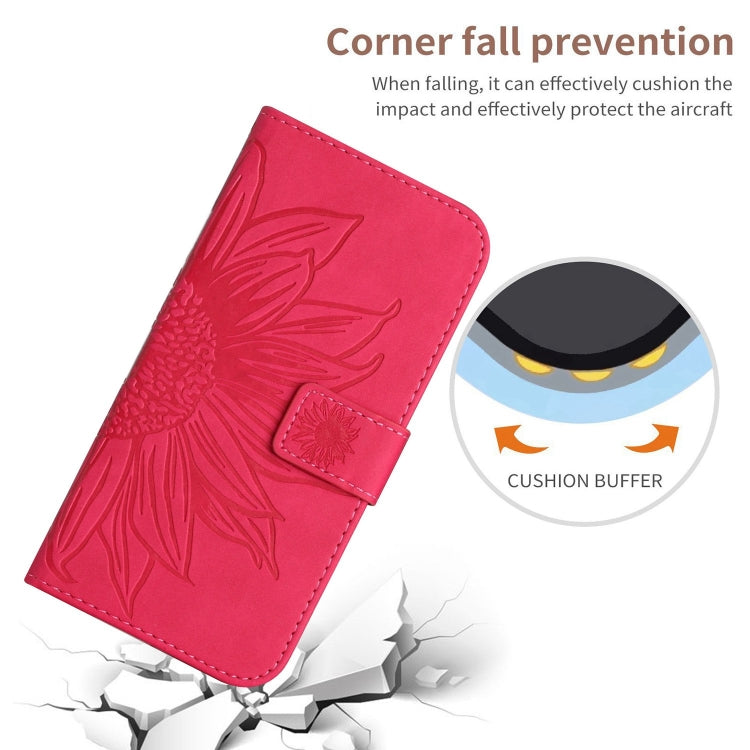 For iPhone 16 Pro Max Skin Feel Sun Flower Embossed Flip Leather Phone Case with Lanyard(Rose Red) - iPhone 16 Pro Max Cases by buy2fix | Online Shopping UK | buy2fix