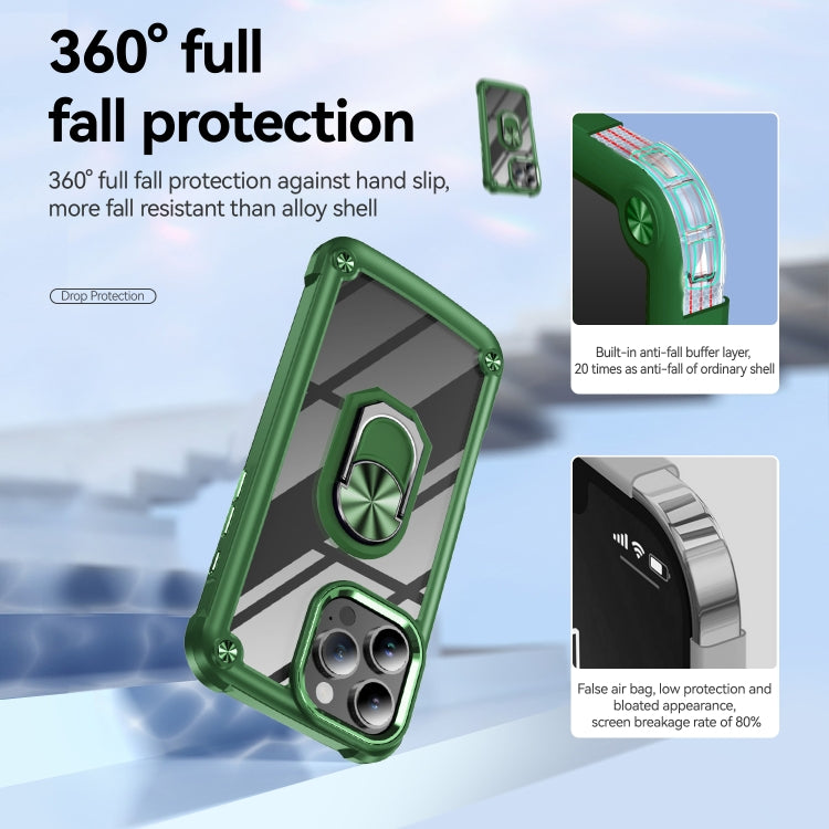 For iPhone 16 Pro Max TPU + PC Lens Protection Phone Case with Ring Holder(Green) - iPhone 16 Pro Max Cases by buy2fix | Online Shopping UK | buy2fix