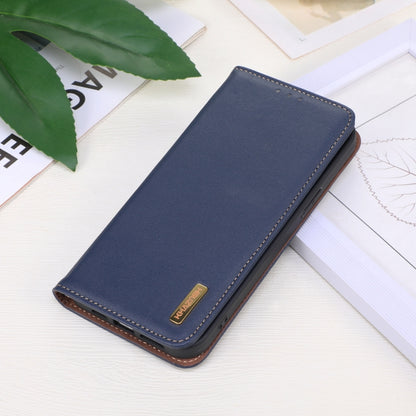 For iPhone 16 KHAZNEH Nappa Top Layer Cowhide Leather Phone Case(Blue) - iPhone 16 Cases by buy2fix | Online Shopping UK | buy2fix