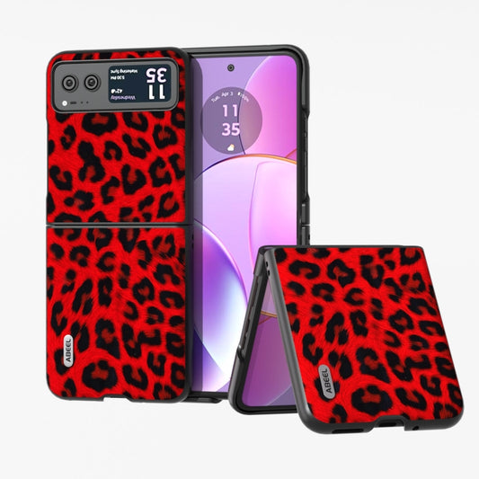 For Motorola Razr 40 ABEEL Black Edge Leopard Phone Case(Red Leopard) - Motorola Cases by buy2fix | Online Shopping UK | buy2fix