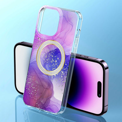 For iPhone 14 Pro Max Dual-side IMD Marble Magsafe Phone Case(Smudged Purple) - iPhone 14 Pro Max Cases by buy2fix | Online Shopping UK | buy2fix