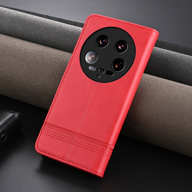 For Xiaomi 14 Ultra AZNS Magnetic Calf Texture Flip Leather Phone Case(Red) - 14 Ultra Cases by AZNS | Online Shopping UK | buy2fix
