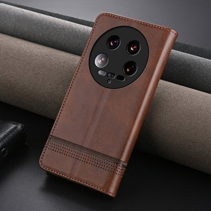 For Xiaomi 14 Ultra AZNS Magnetic Calf Texture Flip Leather Phone Case(Dark Brown) - 14 Ultra Cases by AZNS | Online Shopping UK | buy2fix