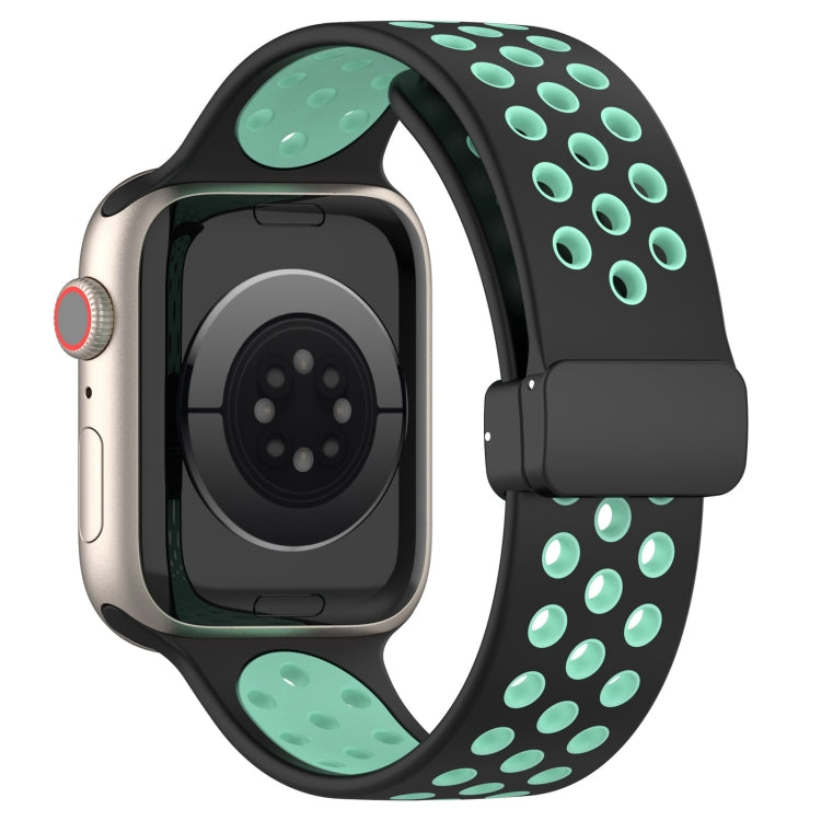 For Apple Watch 2 38mm Magnetic Buckle Silicone Watch Band(Black Cyan) - Watch Bands by buy2fix | Online Shopping UK | buy2fix