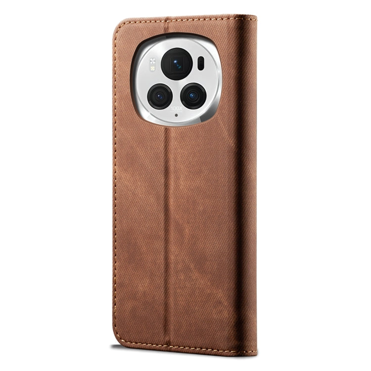 For Honor Magic6 Pro Denim Texture Flip Leather Phone Case(Brown) - Honor Cases by buy2fix | Online Shopping UK | buy2fix