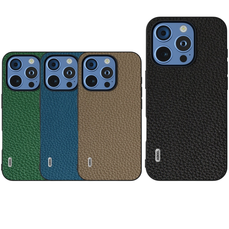 For iPhone 16 Pro ABEEL Genuine Leather Litchi Texture Phone Case(Blue) - iPhone 16 Pro Cases by buy2fix | Online Shopping UK | buy2fix