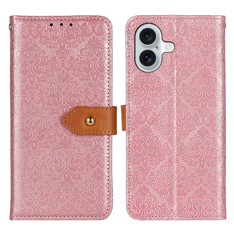 For iPhone 16 Plus European Floral Embossed Leather Phone Case(Pink) - iPhone 16 Plus Cases by buy2fix | Online Shopping UK | buy2fix