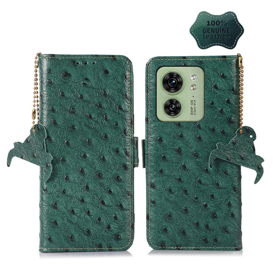 For Motorola Edge 40 Ostrich Pattern Genuine Leather RFID Phone Case(Green) - Motorola Cases by buy2fix | Online Shopping UK | buy2fix