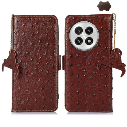 For OnePlus 13 Ostrich Pattern Genuine Leather RFID Phone Case(Coffee) - OnePlus Cases by buy2fix | Online Shopping UK | buy2fix