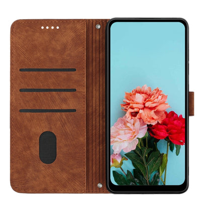 For Infinix Zero 30 5G Skin Feel Stripe Pattern Leather Phone Case with Lanyard(Brown) - Infinix Cases by buy2fix | Online Shopping UK | buy2fix