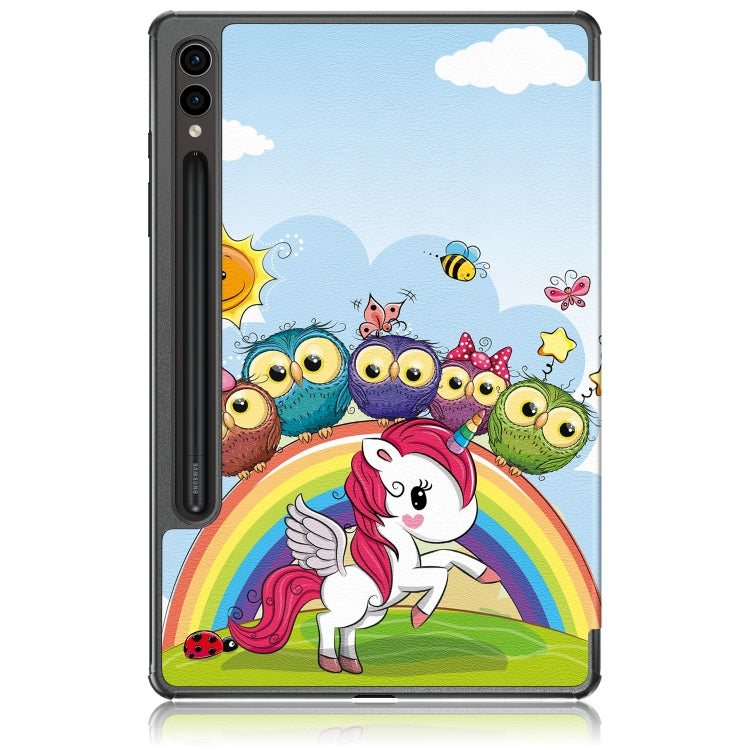 For Samsung Galaxy Tab S9+ Custer Painted 3-Fold Holder Smart Leather Tablet Case(Little White Horse) - Galaxy Tab S9+ Cases by buy2fix | Online Shopping UK | buy2fix