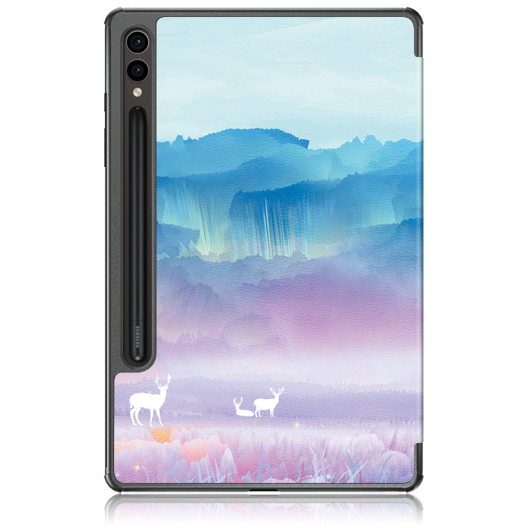 For Samsung Galaxy Tab S9+ Custer Painted 3-Fold Holder Smart Leather Tablet Case(Dream Deer) - Galaxy Tab S9+ Cases by buy2fix | Online Shopping UK | buy2fix