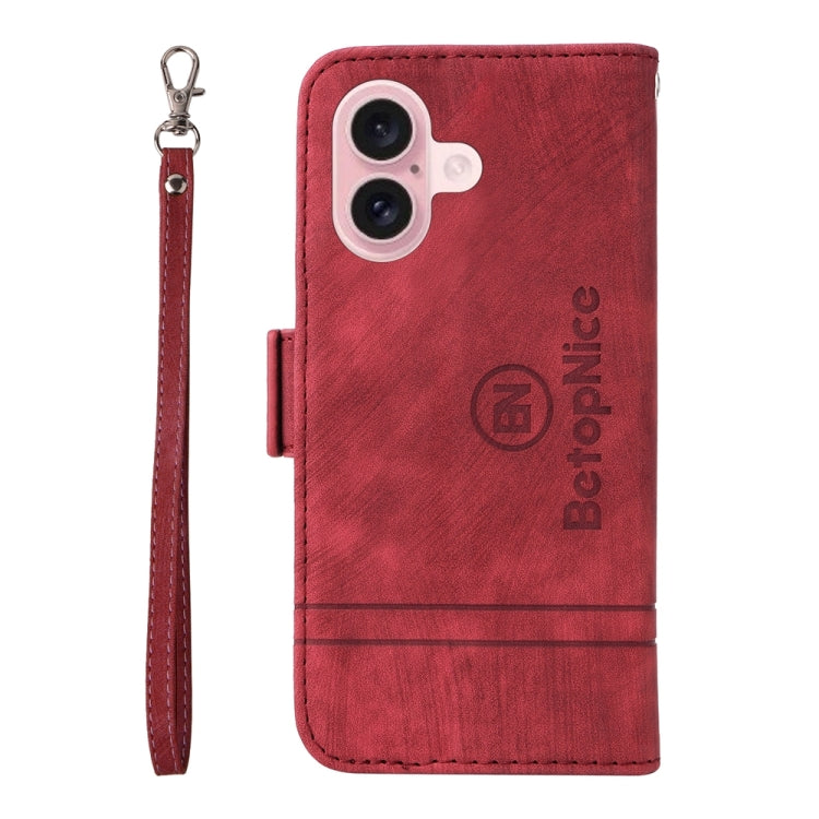 For iPhone 16 BETOPNICE Dual-side Buckle Leather Phone Case(Red) - iPhone 16 Cases by BETOPNICE | Online Shopping UK | buy2fix