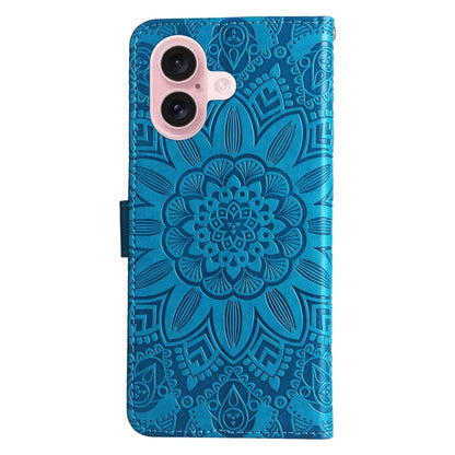 For iPhone 16 Embossed Sunflower Leather Phone Case(Blue) - iPhone 16 Cases by buy2fix | Online Shopping UK | buy2fix