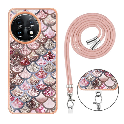 For OnePlus 11 Electroplating IMD TPU Phone Case with Lanyard(Pink Scales) - OnePlus Cases by buy2fix | Online Shopping UK | buy2fix