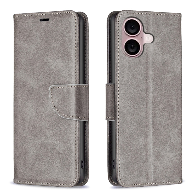 For iPhone 16 Plus Lambskin Texture Pure Color Flip Leather Phone Case(Grey) - iPhone 16 Plus Cases by buy2fix | Online Shopping UK | buy2fix