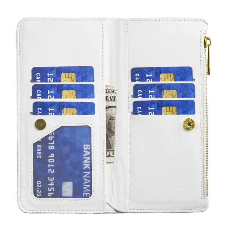 For iPhone 16 Pro Max Diamond Lattice Zipper Wallet Leather Flip Phone Case(White) - iPhone 16 Pro Max Cases by buy2fix | Online Shopping UK | buy2fix