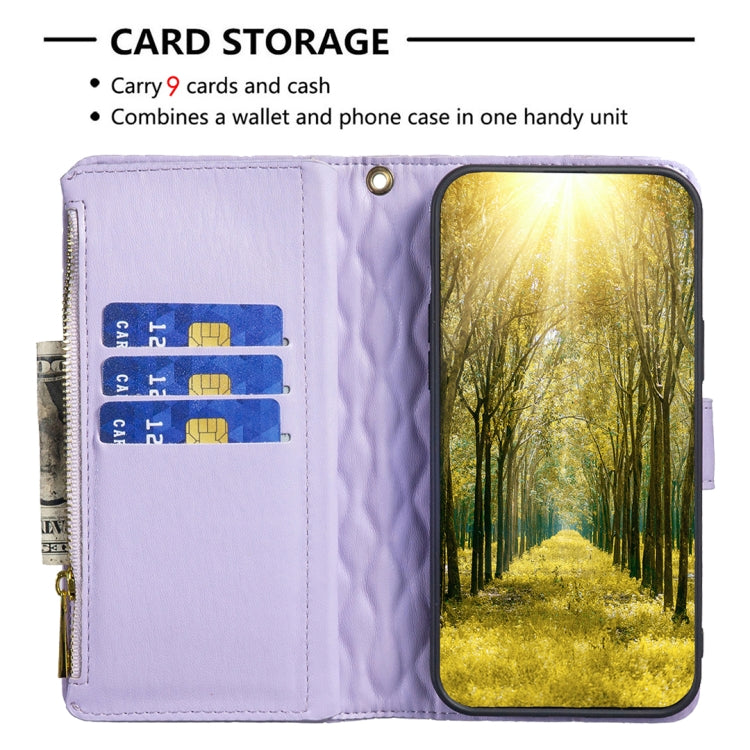 For iPhone 16 Pro Max Diamond Lattice Zipper Wallet Leather Flip Phone Case(Purple) - iPhone 16 Pro Max Cases by buy2fix | Online Shopping UK | buy2fix