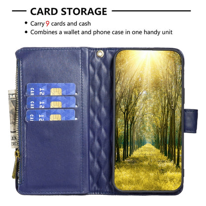 For iPhone 16 Pro Diamond Lattice Zipper Wallet Leather Flip Phone Case(Blue) - iPhone 16 Pro Cases by buy2fix | Online Shopping UK | buy2fix