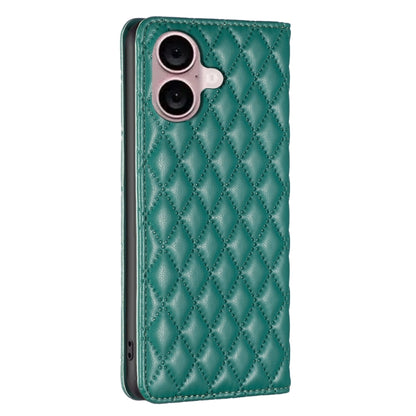 For iPhone 16 Plus Diamond Lattice Magnetic Leather Flip Phone Case(Green) - iPhone 16 Plus Cases by buy2fix | Online Shopping UK | buy2fix