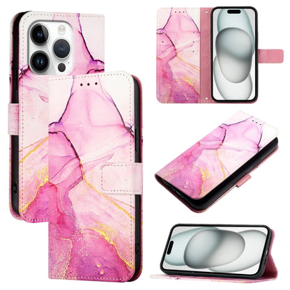 For iPhone 16 Pro PT003 Marble Pattern Flip Leather Phone Case(Pink Purple Gold LS001) - iPhone 16 Pro Cases by buy2fix | Online Shopping UK | buy2fix