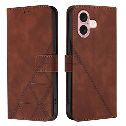 For iPhone 16 Crossbody 3D Embossed Flip Leather Phone Case(Brown) - iPhone 16 Cases by buy2fix | Online Shopping UK | buy2fix